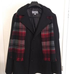 Michael Kors Men's Wool Blend Peacoat with Scarf